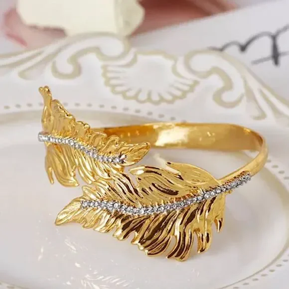 ALEXIS BITTAR Bypass Crystal Gold Leaf Cuff Bangle in Gold - Adjustable - Picture 2 of 9